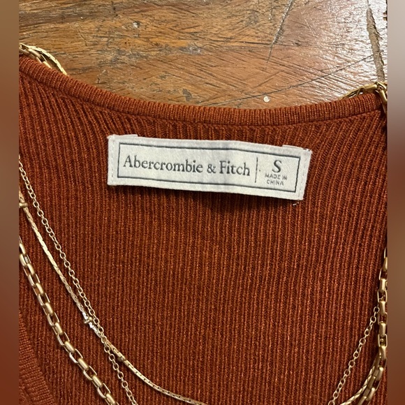 Abercrombie & Finch Burnt Orange Ribbed Knit Sweater Wrap midi Dress - Picture 3 of 5